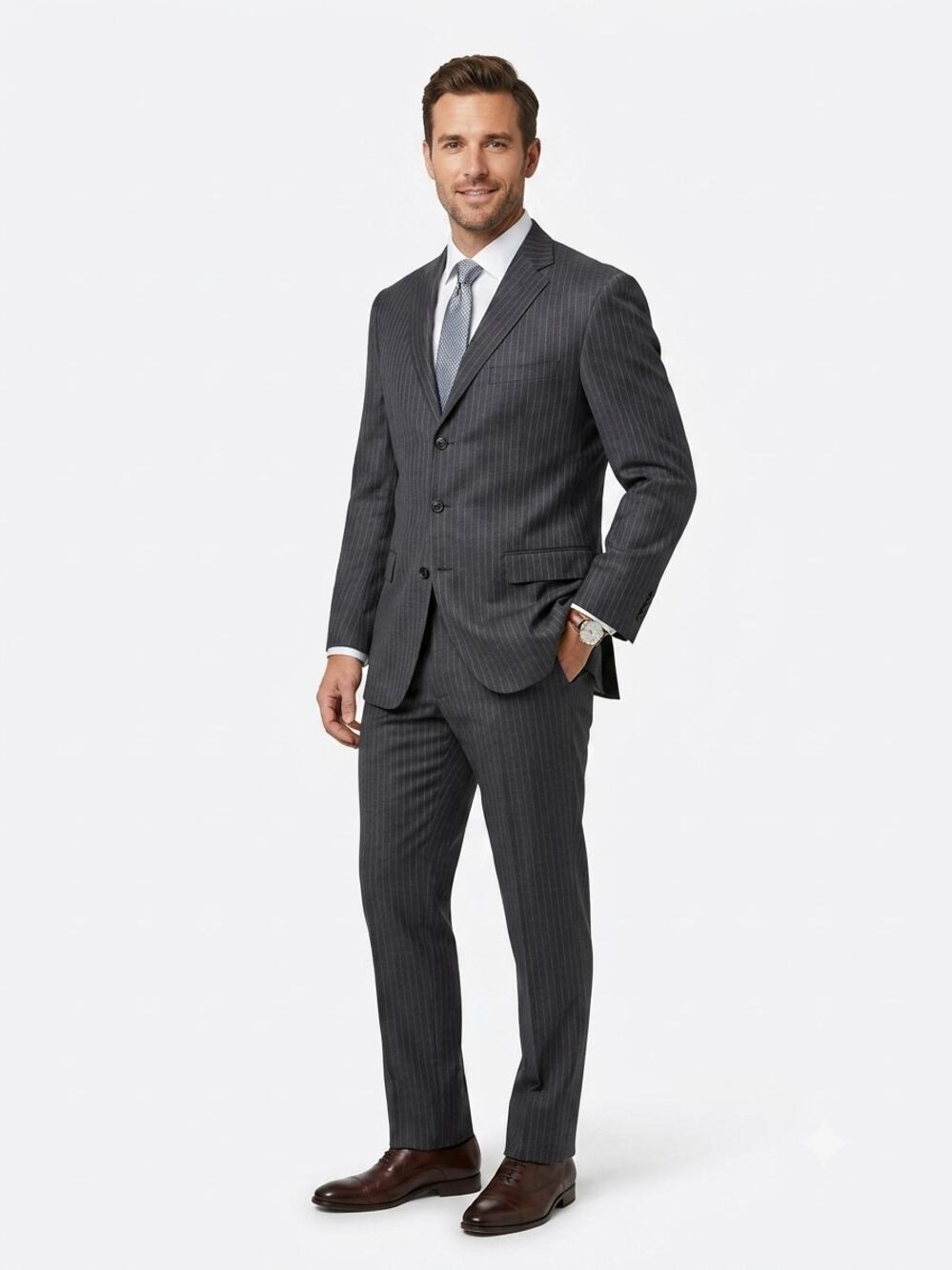 Ermenegildo Zegna 2 Piece Suit 40r Mens Gray Pinstripe Wool Silk Nick Lopez